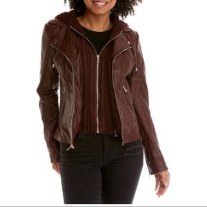 Guess Faux Leather Coat - Burgundy